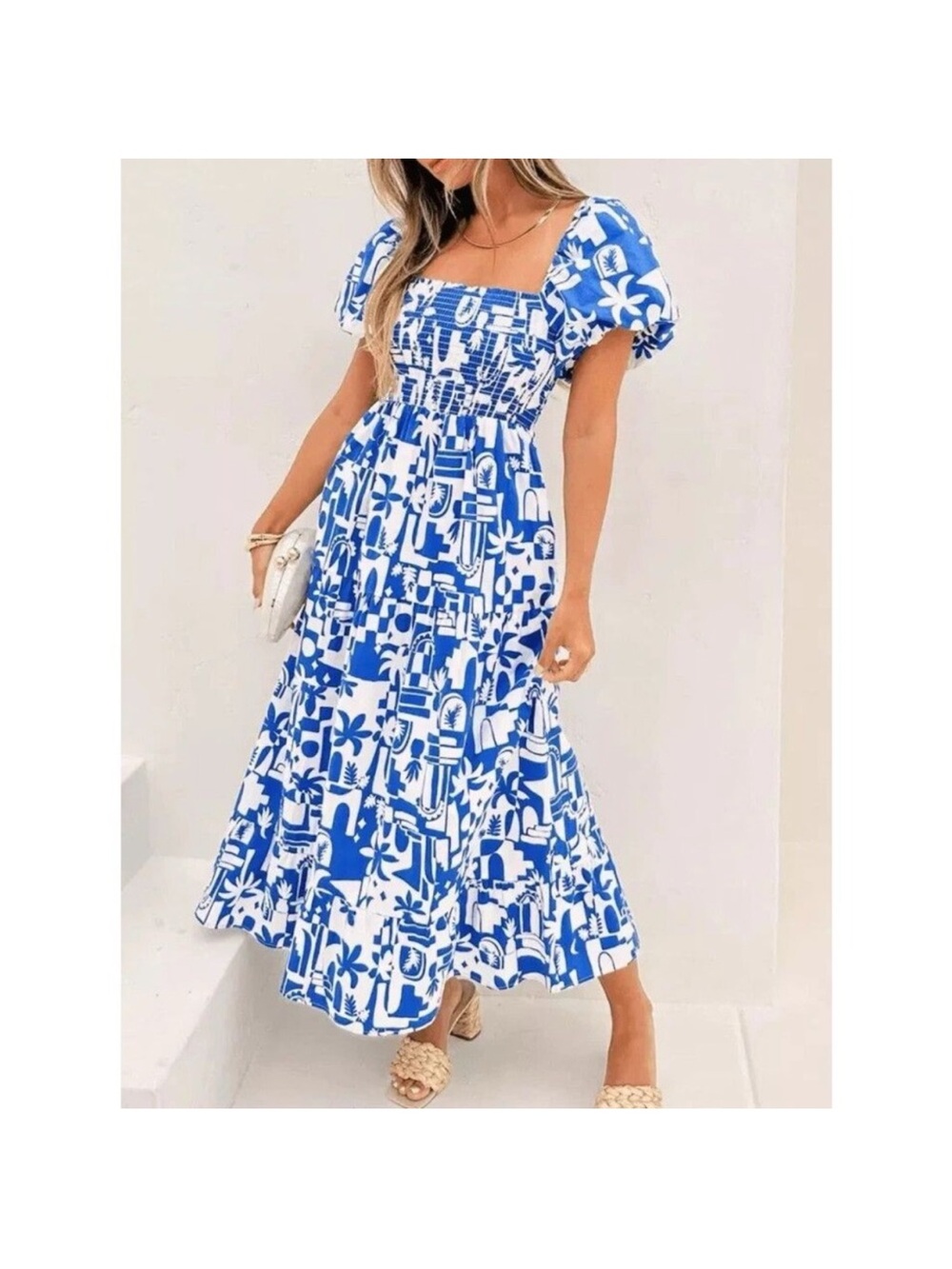 Show Me Your Mumu Maxi Dress in Blue and White